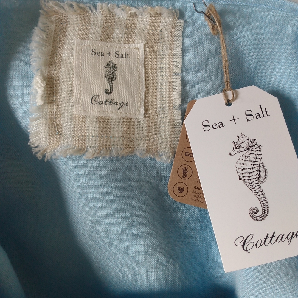 Nantucket Summer 100% Linen Sea Blue Beach Dress Classic House Picnic Cottage L - Picture 8 of 16